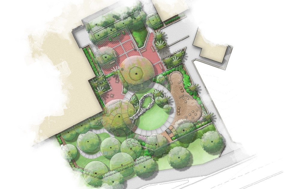 Render of UF Health Nature Explore Garden in Gainesville, FL; CHW provided landscape architecture services